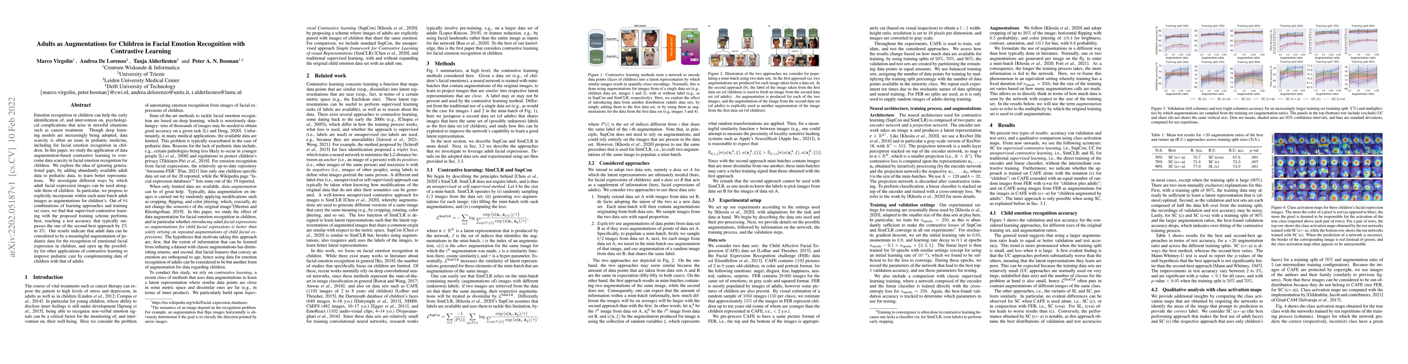 Thumbnail for Adults as Augmentations for Children in Facial Emotion Recognition with
  Contrastive Learning