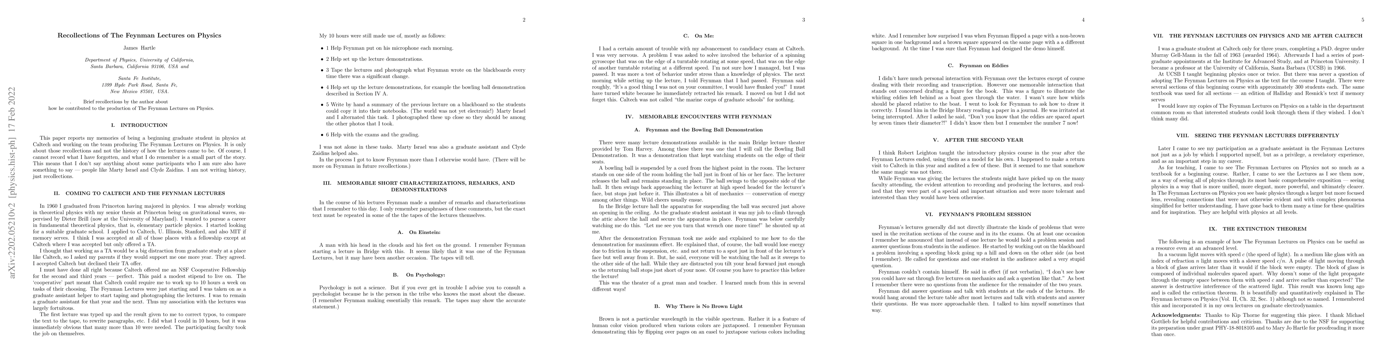 Thumbnail for Recollections of the Feynman Lectures in Physics