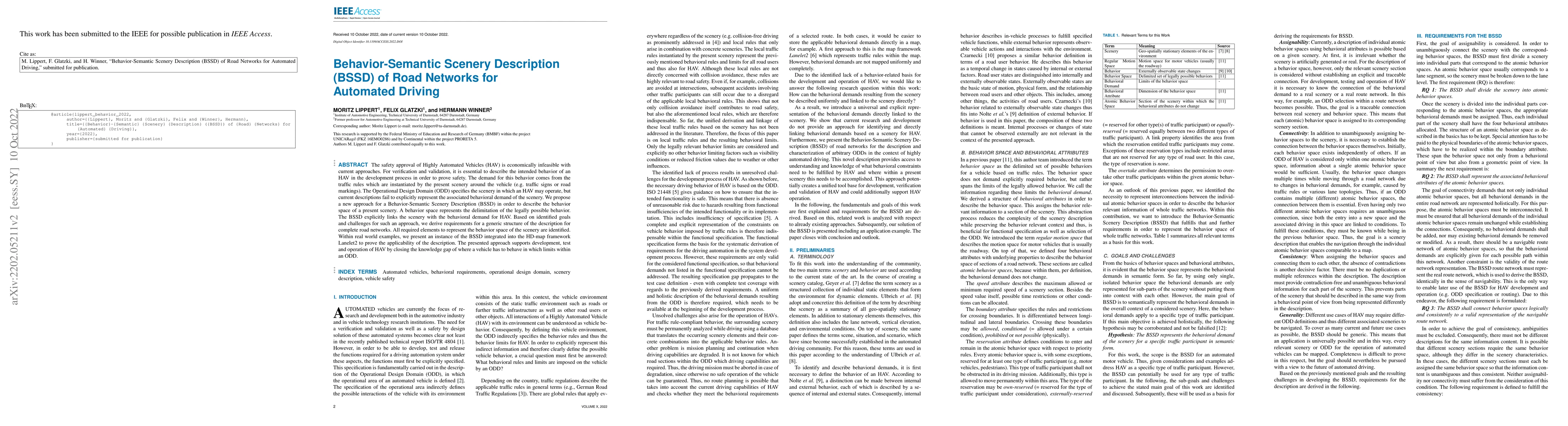 Thumbnail for Behavior-Semantic Scenery Description (BSSD) of Road Networks for
  Automated Driving