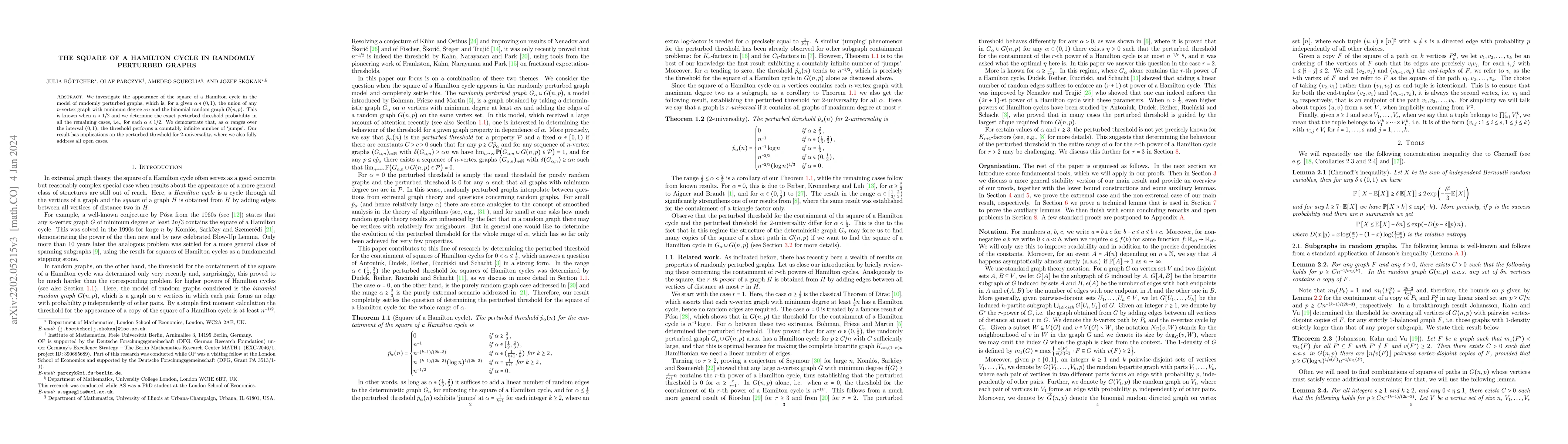 Thumbnail for The square of a Hamilton cycle in randomly perturbed graphs
