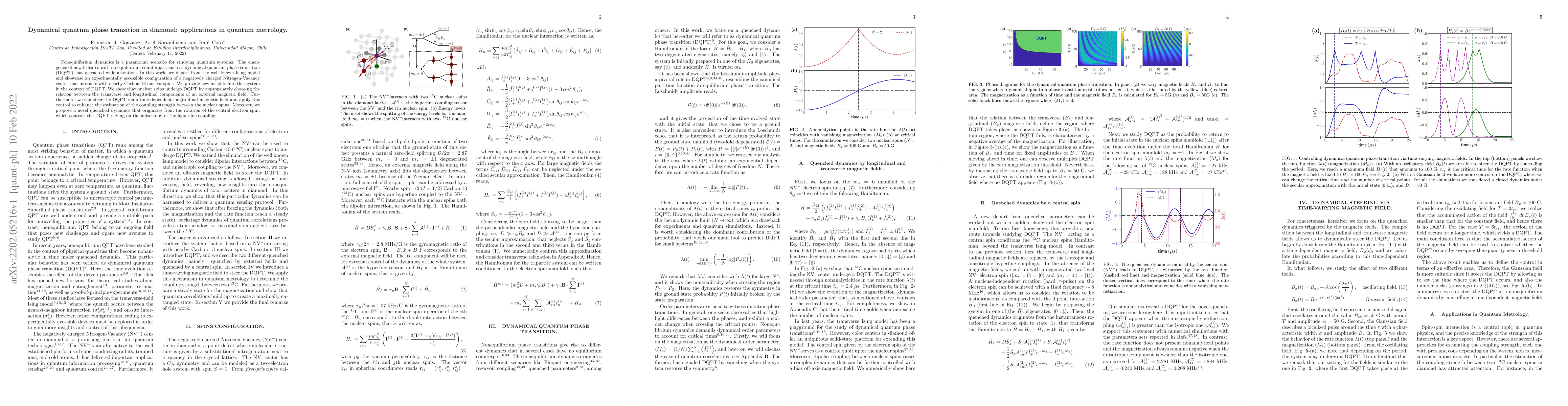 Thumbnail for Dynamical quantum phase transition in diamond: applications in quantum
  metrology