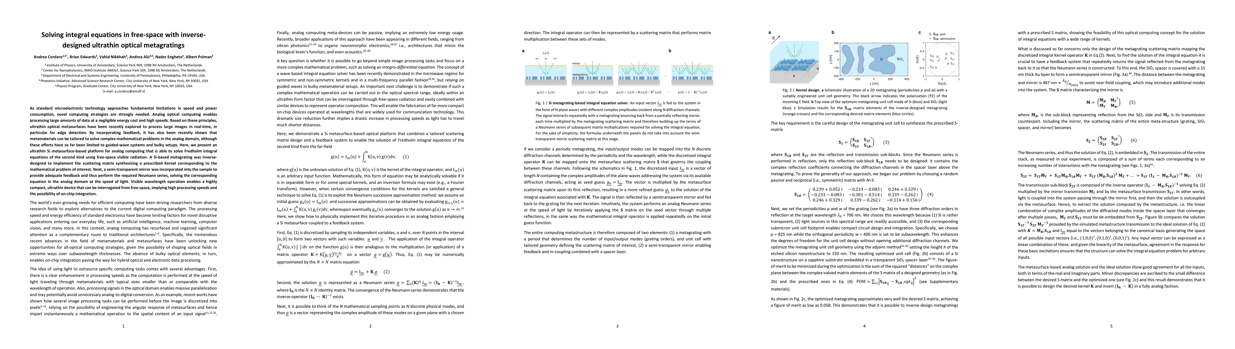 Thumbnail for Solving integral equations in free-space with inverse-designed ultrathin
  optical metagratings