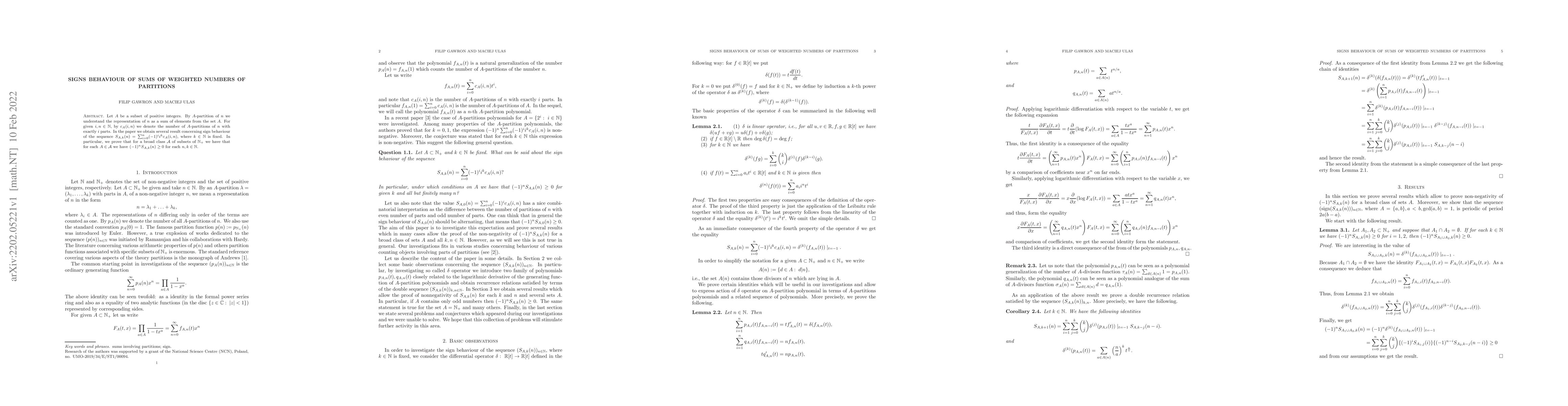 Thumbnail for Signs behaviour of sums of weighted numbers of partitions