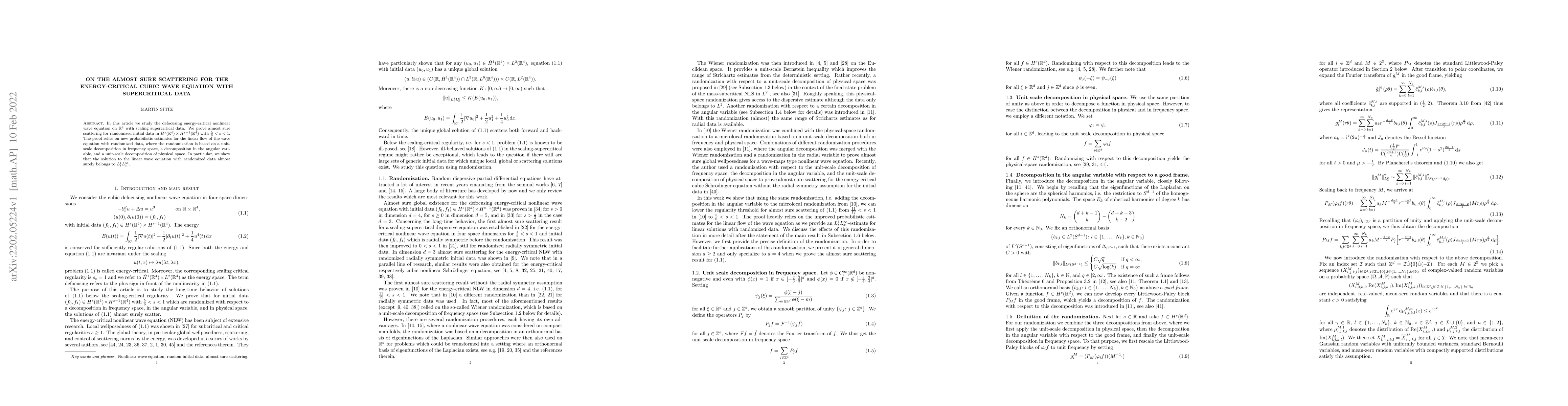 Thumbnail for On the almost sure scattering for the energy-critical cubic wave
  equation with supercritical data
