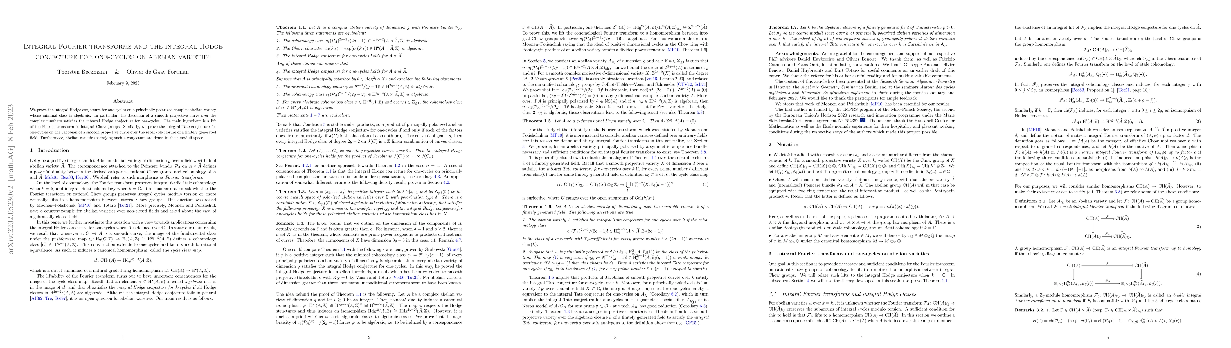 Thumbnail for Integral Fourier transforms and the integral Hodge conjecture for
  one-cycles on abelian varieties