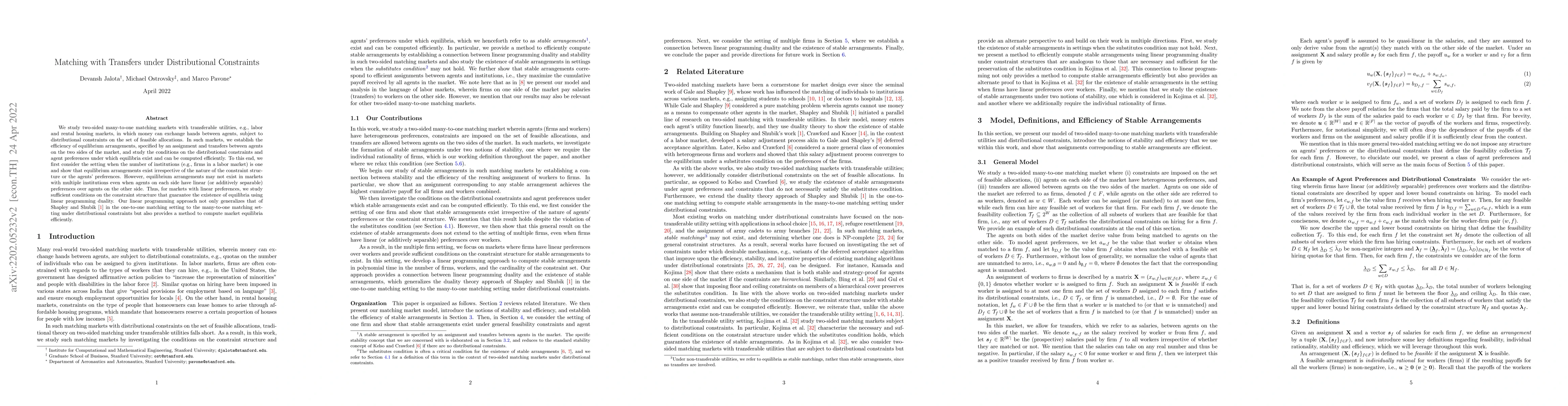 Thumbnail for Matching with Transfers under Distributional Constraints