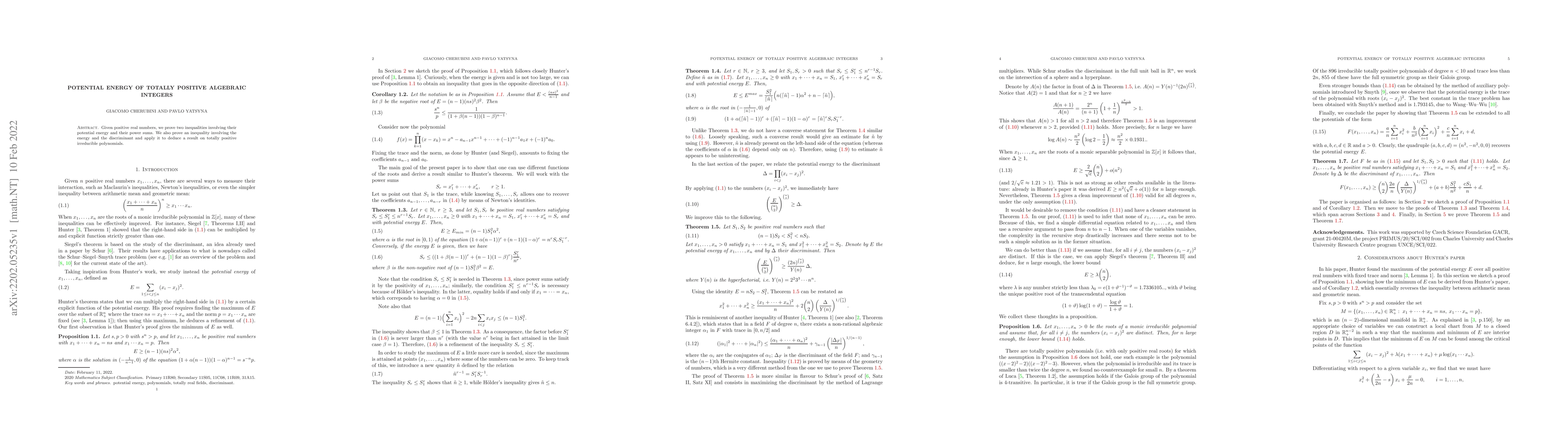 Thumbnail for Potential energy of totally positive algebraic integers