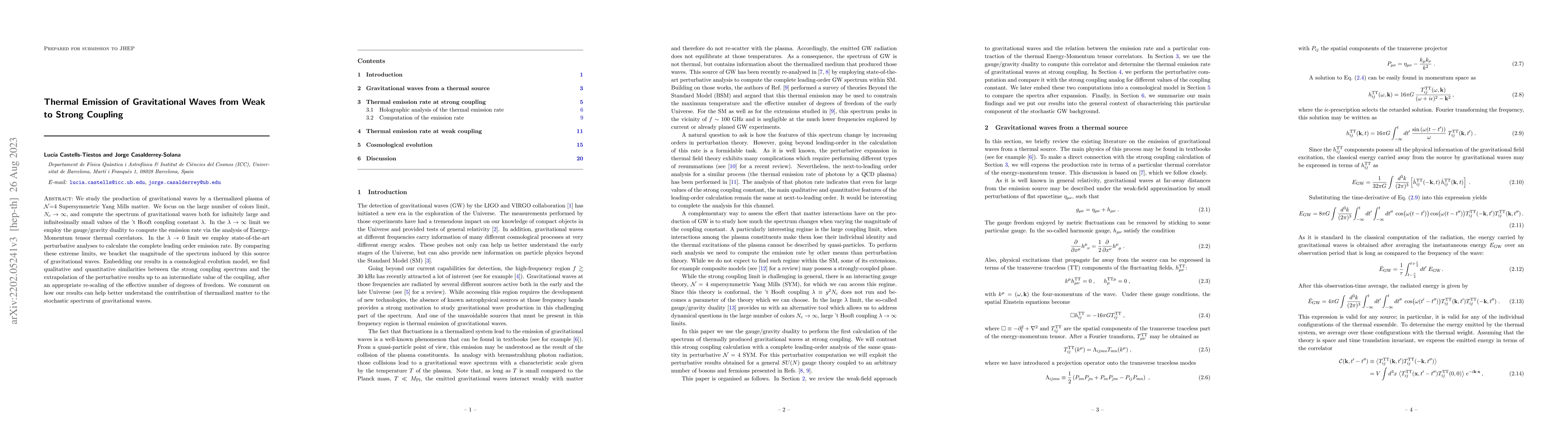 Thumbnail for Thermal Emission of Gravitational Waves from Weak to Strong Coupling