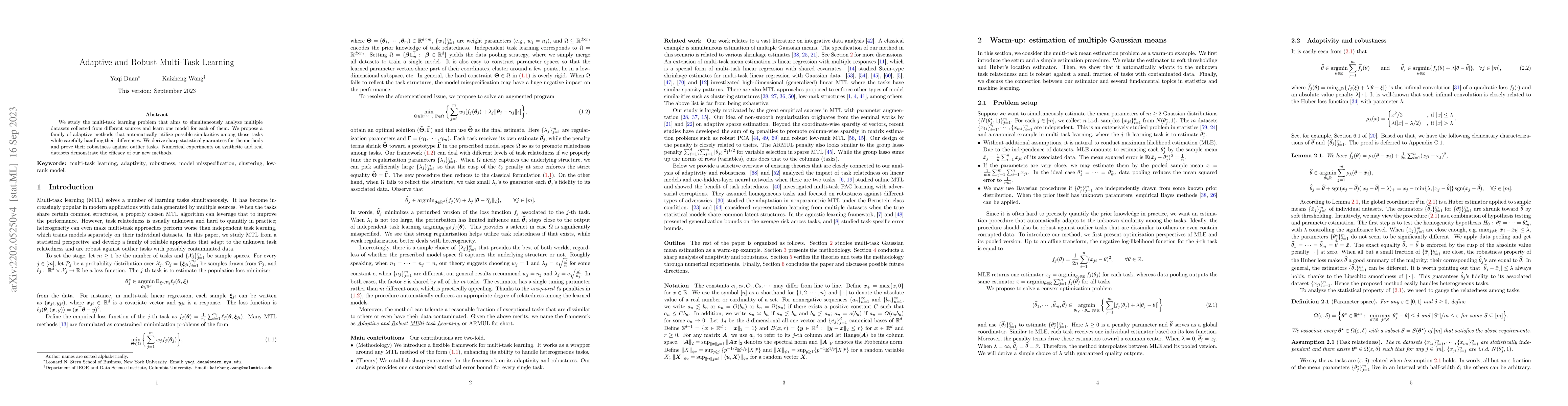 Thumbnail for Adaptive and Robust Multi-Task Learning
