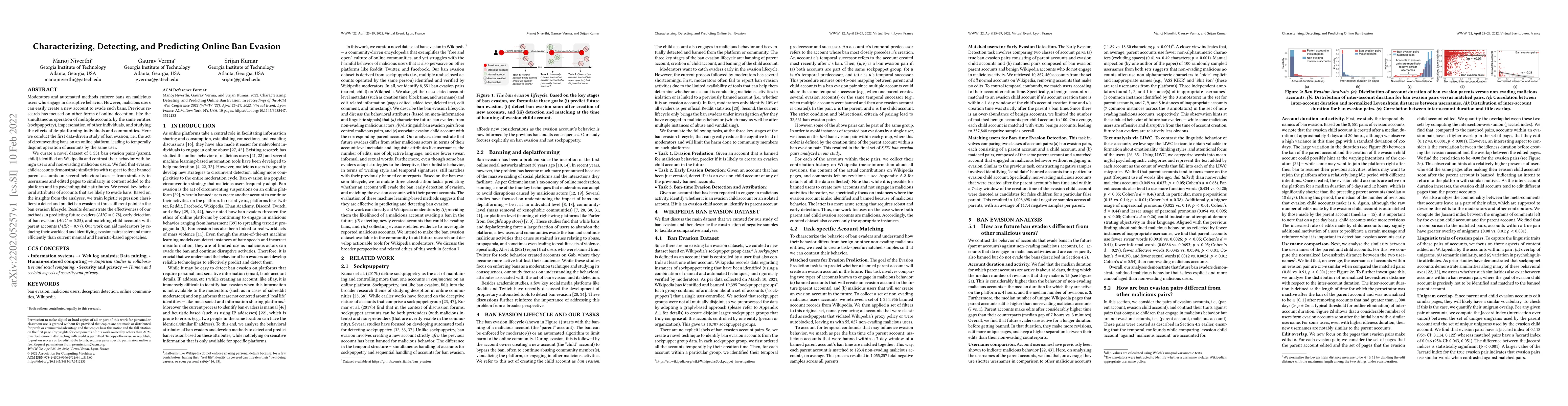 Thumbnail for Characterizing, Detecting, and Predicting Online Ban Evasion