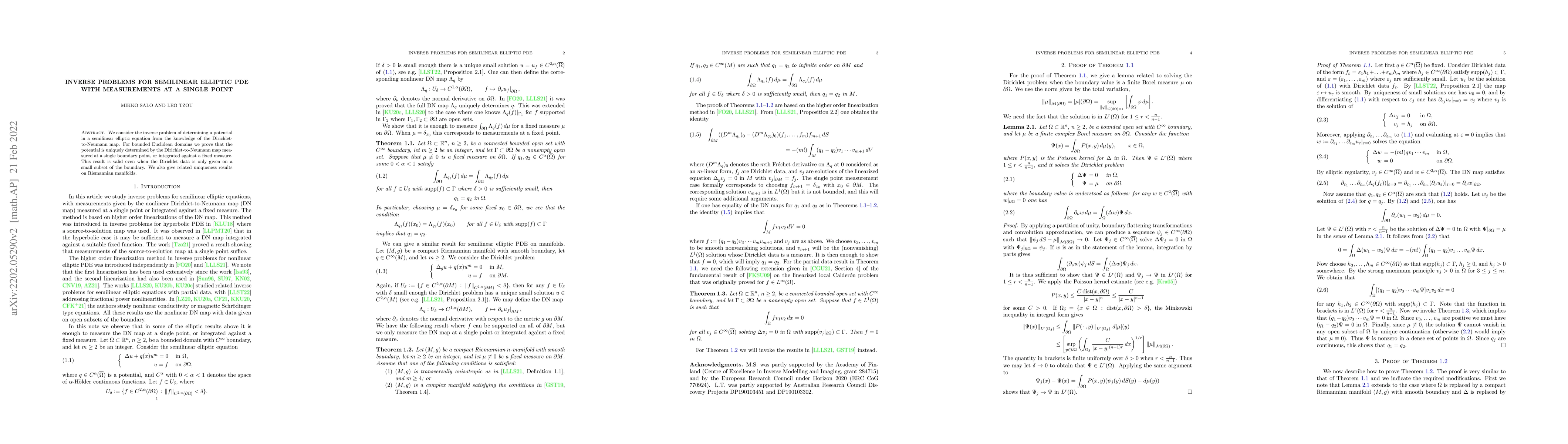 Thumbnail for Inverse problems for semilinear elliptic PDE with measurements at a
  single point