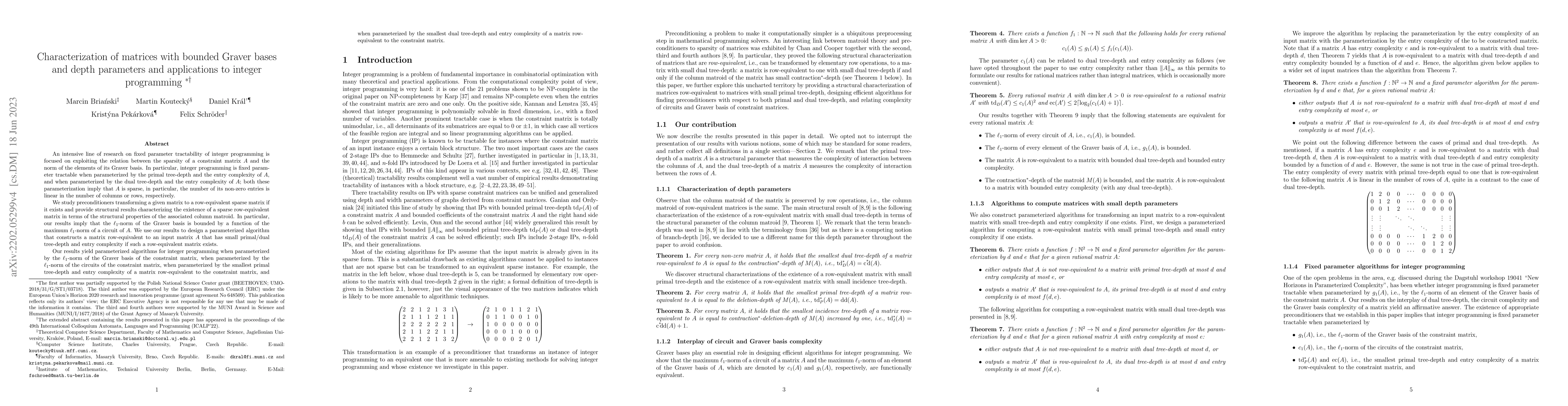 Thumbnail for Characterization of matrices with bounded Graver bases and depth
  parameters and applications to integer programming
