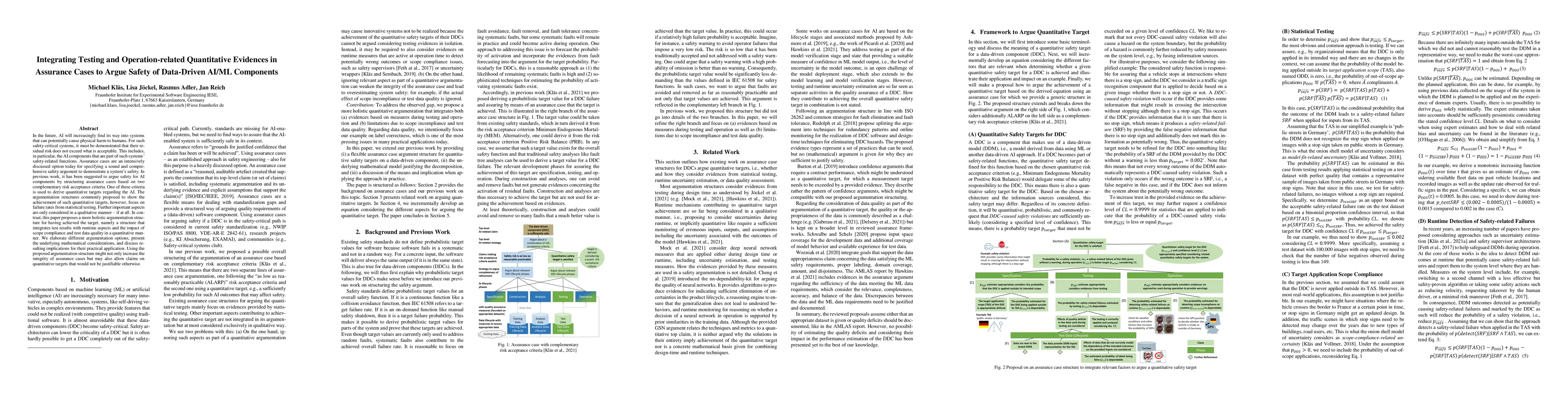 Thumbnail for Integrating Testing and Operation-related Quantitative Evidences in
  Assurance Cases to Argue Safety of Data-Driven AI/ML Components