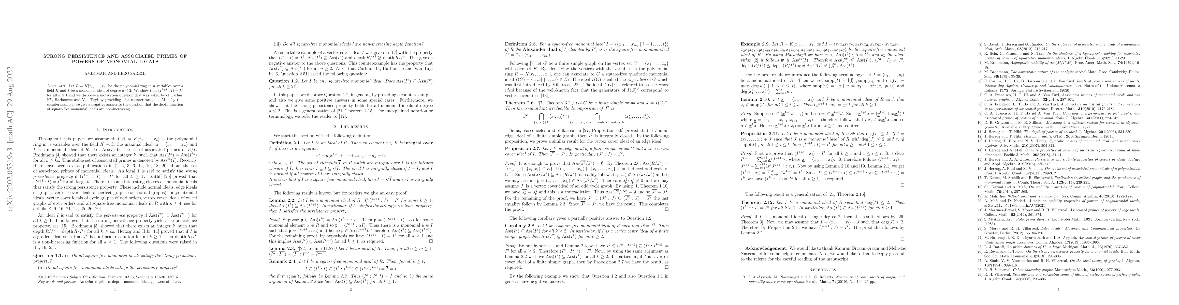 Thumbnail for Strong persistence and associated prime of powers of monomial ideals
