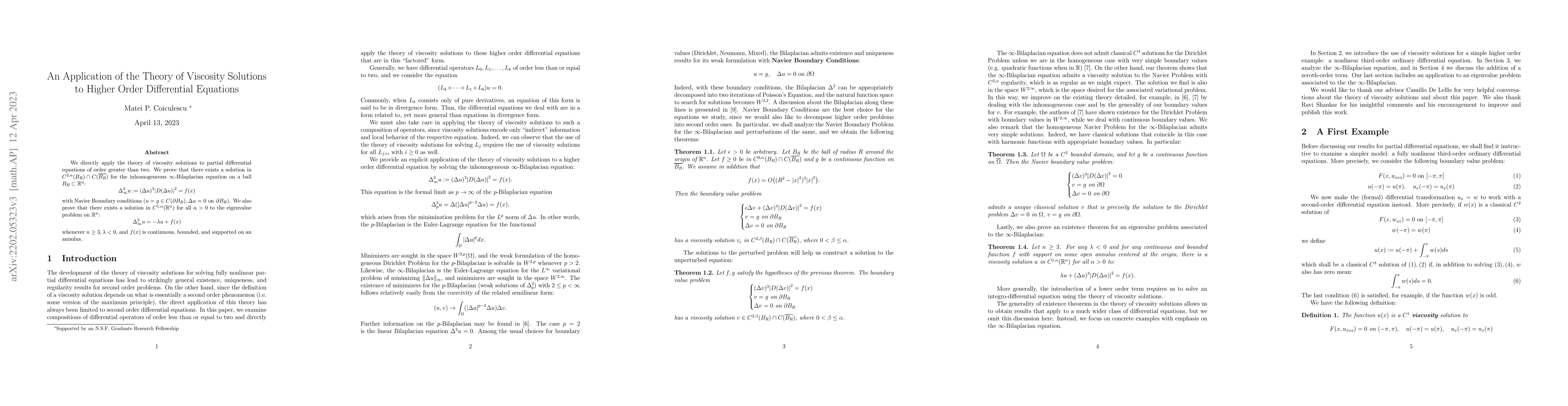 Thumbnail for An Application of the Theory of Viscosity Solutions to Higher Order
  Differential Equations