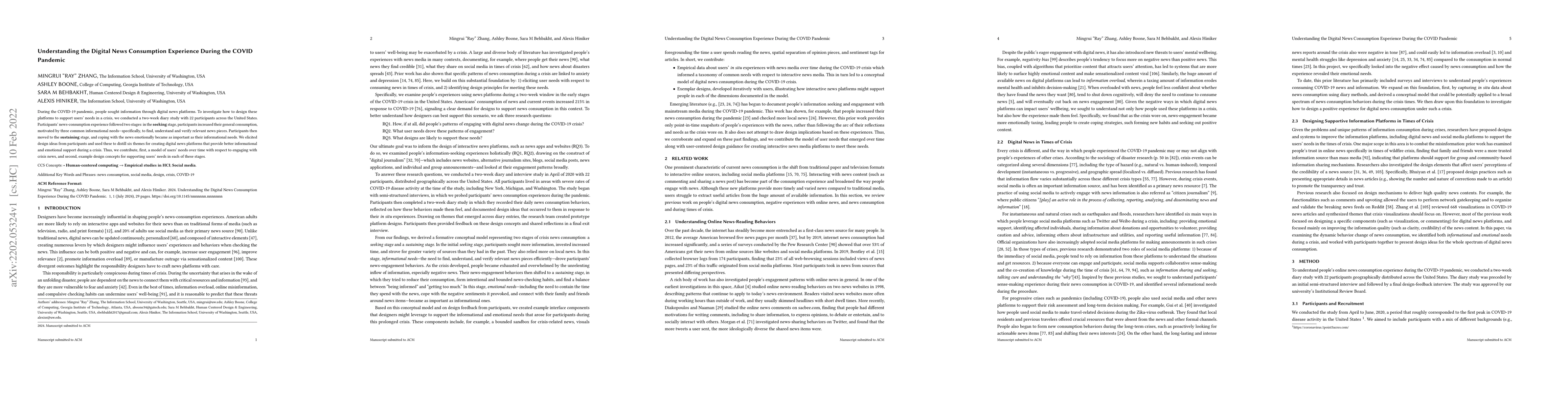 Thumbnail for Understanding the Digital News Consumption Experience During the COVID
  Pandemic