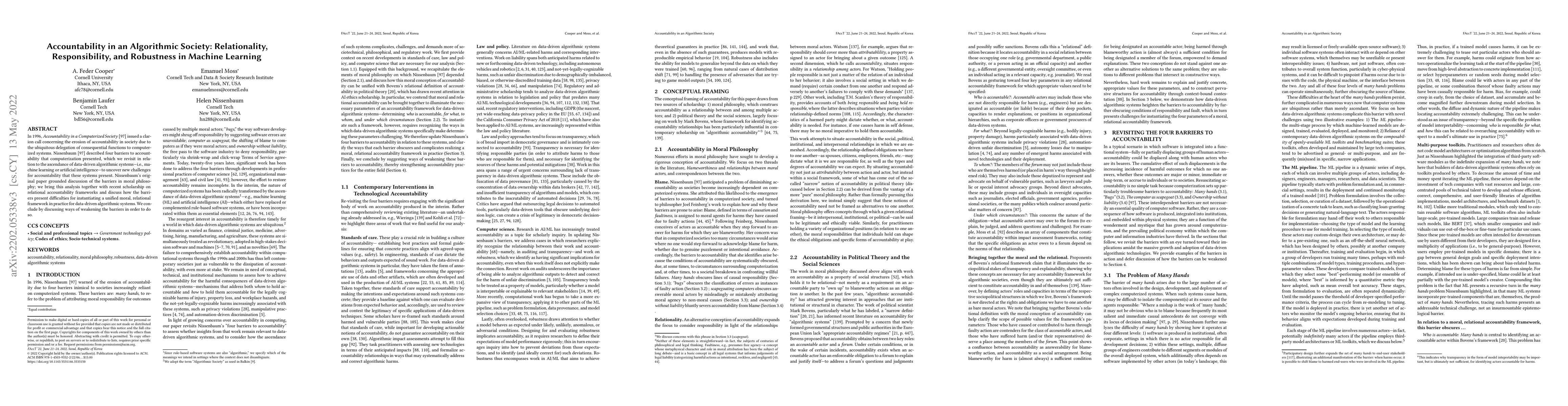 Thumbnail for Accountability in an Algorithmic Society: Relationality, Responsibility,
  and Robustness in Machine Learning