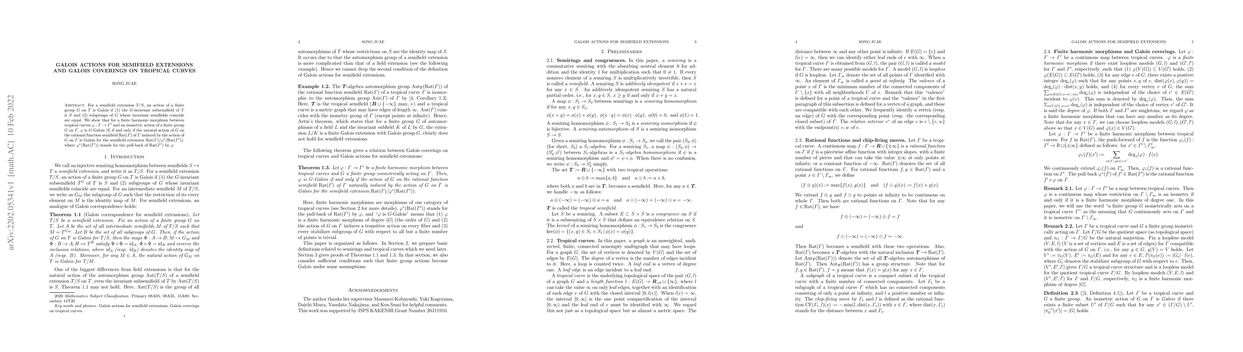 Thumbnail for Galois actions for semifield extensions and Galois coverings on tropical
  curves