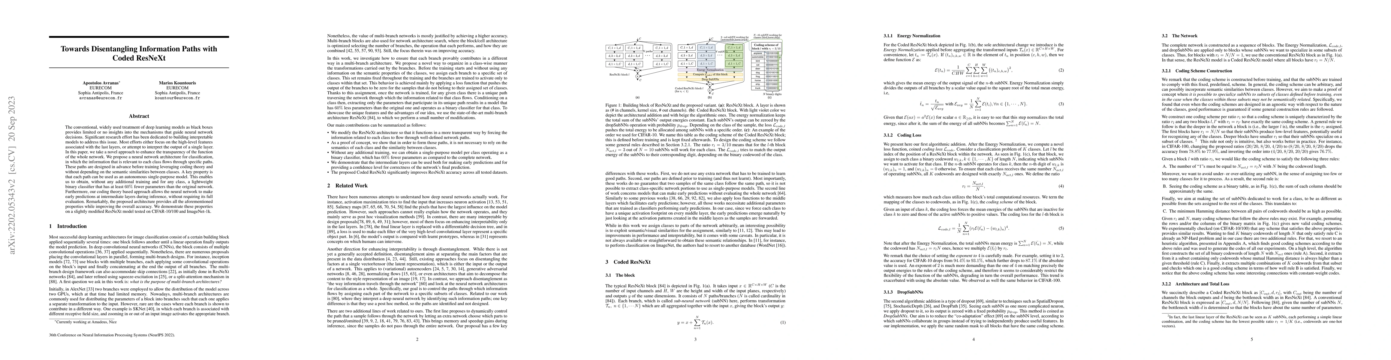 Thumbnail for Towards Disentangling Information Paths with Coded ResNeXt