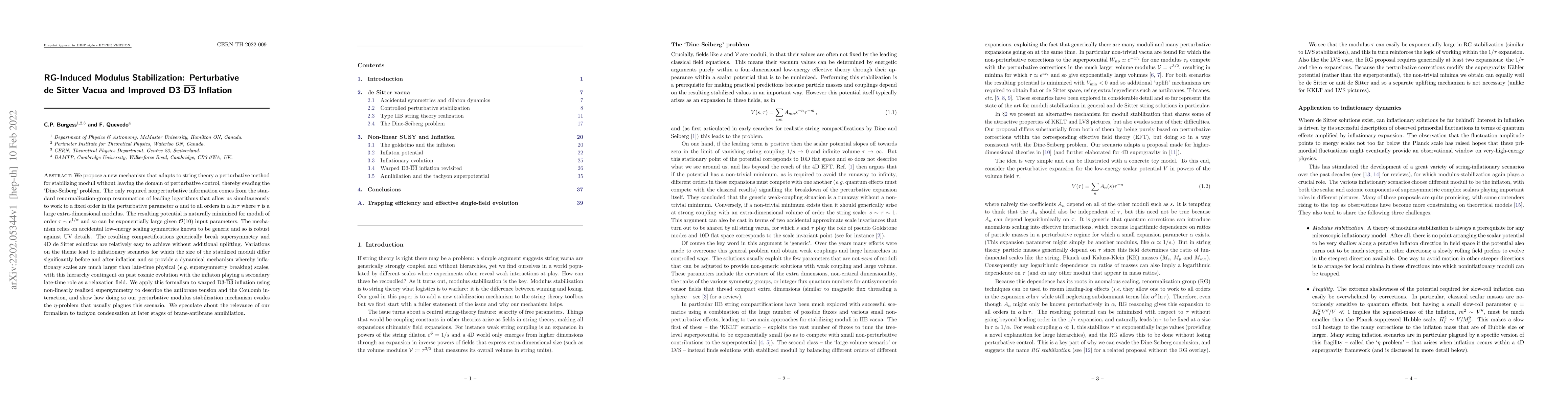 Thumbnail for RG-Induced Modulus Stabilization: Perturbative de Sitter Vacua and
  Improved $\hbox{D3}$-$\overline{\hbox{D3}}$ Inflation