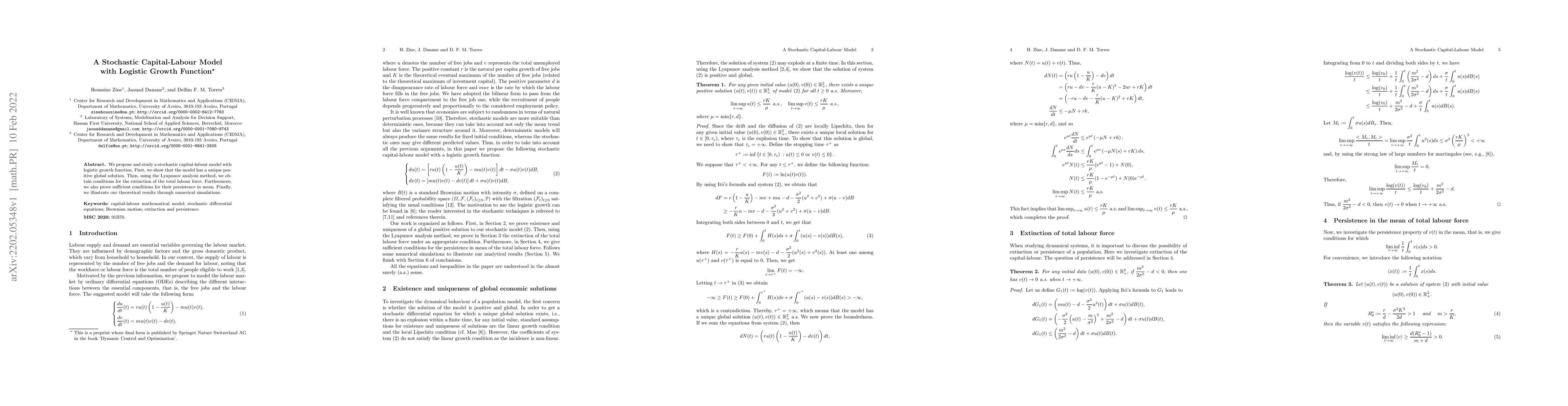 Thumbnail for A Stochastic Capital-Labour Model with Logistic Growth Function