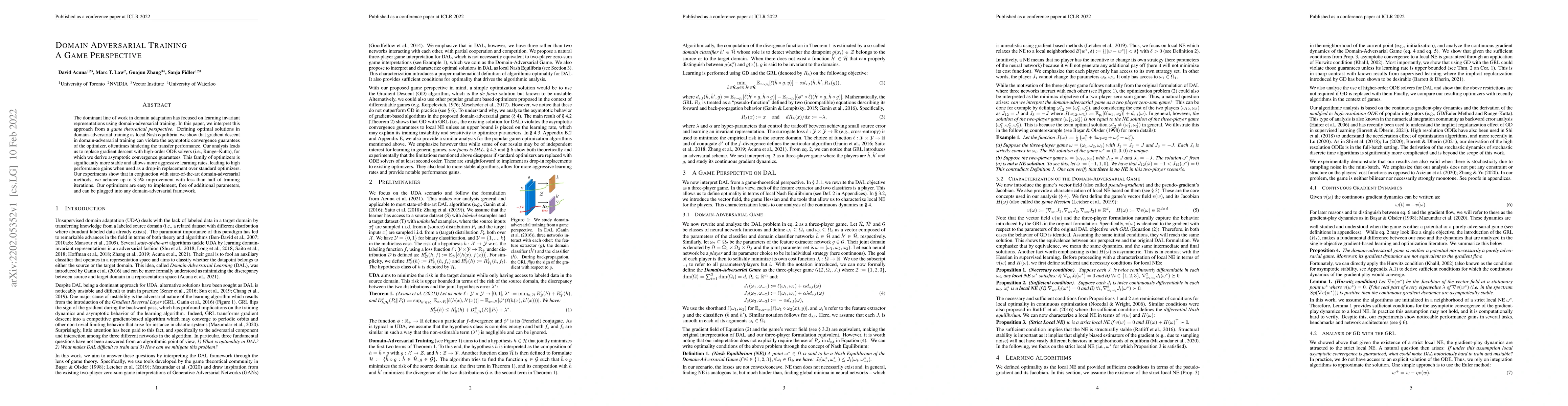 Thumbnail for Domain Adversarial Training: A Game Perspective