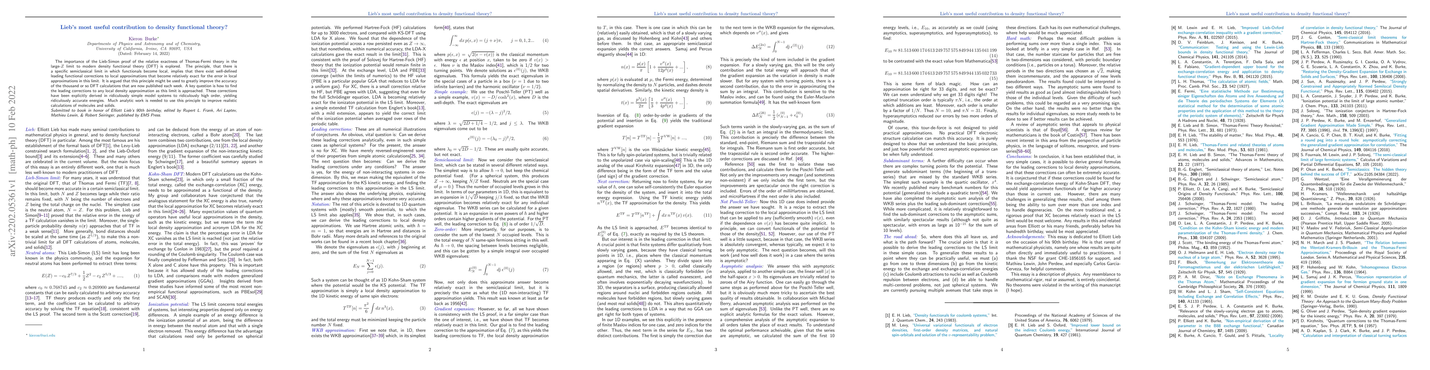 Thumbnail for Lieb's most useful contribution to density functional theory?