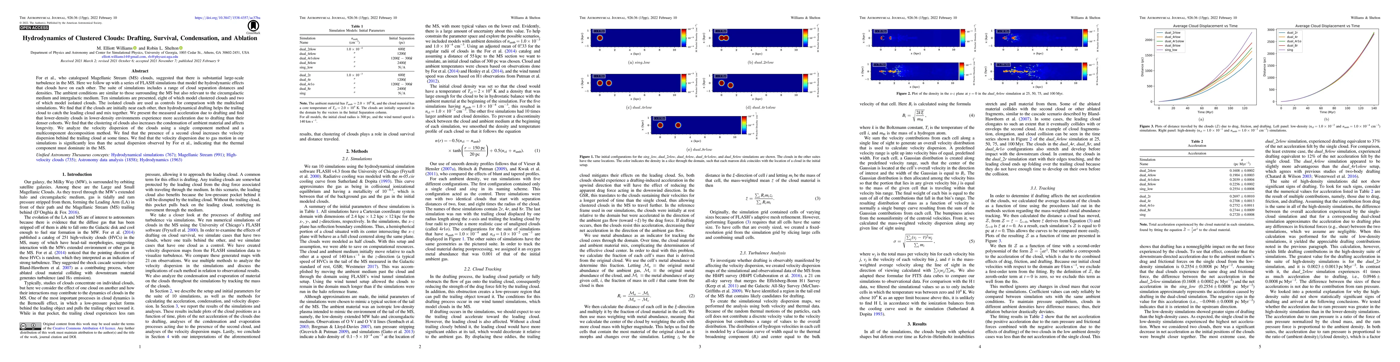 Thumbnail for Hydrodynamics of Clustered Clouds: Drafting, Survival, Condensation, and
  Ablation
