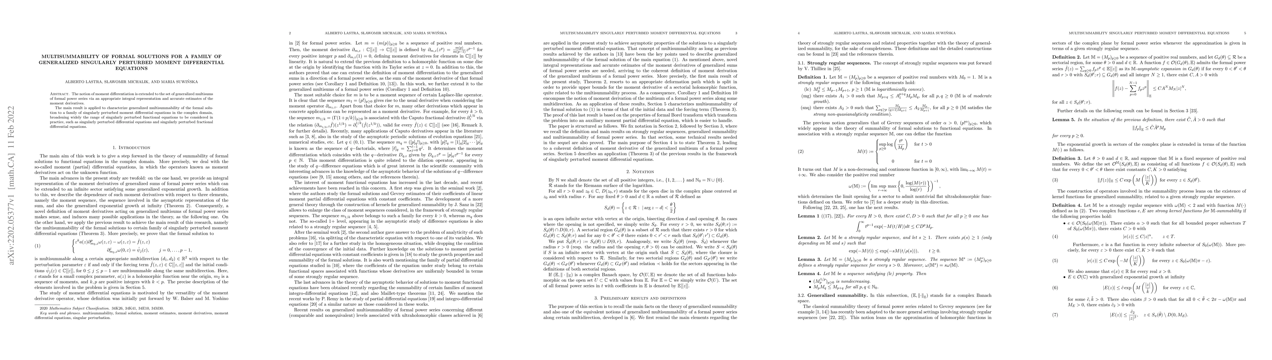 Thumbnail for Multisummability of formal solutions for a family of generalized
  singularly perturbed moment differential equations