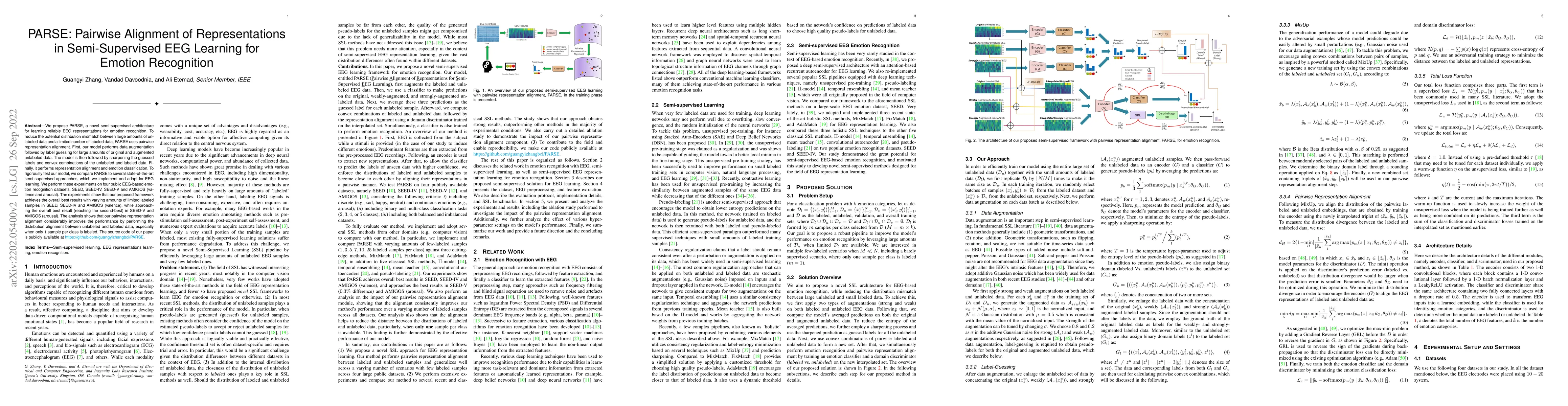 Thumbnail for PARSE: Pairwise Alignment of Representations in Semi-Supervised EEG
  Learning for Emotion Recognition