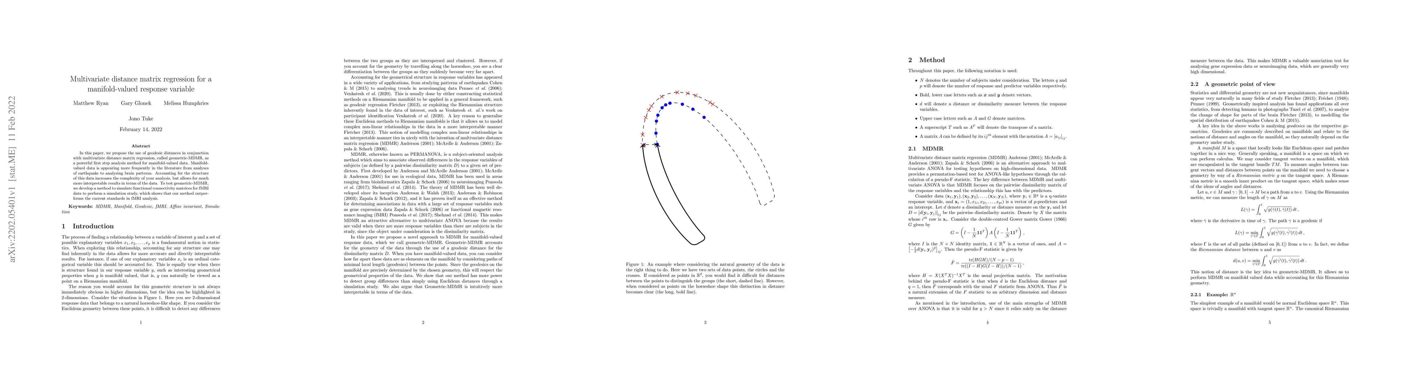 Thumbnail for Multivariate distance matrix regression for a manifold-valued response
  variable