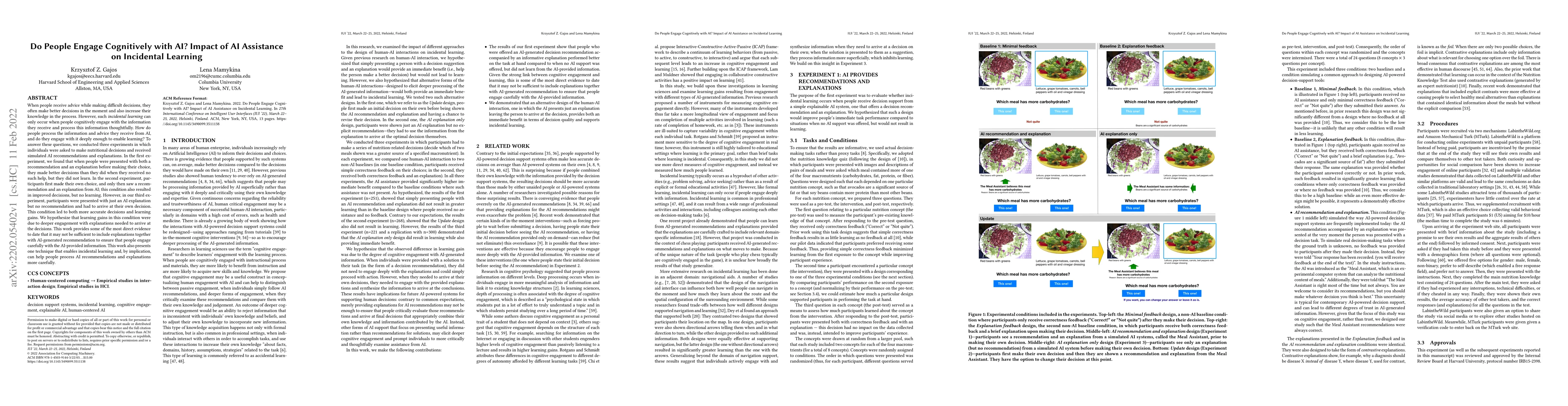 Thumbnail for Do People Engage Cognitively with AI? Impact of AI Assistance on
  Incidental Learning