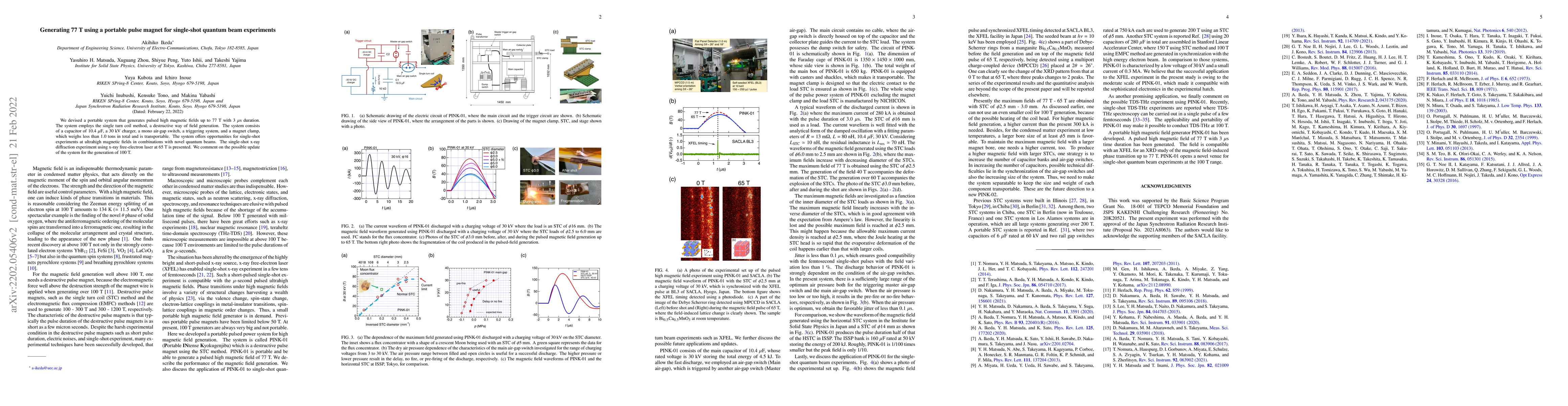 Thumbnail for Generating 77 T using a portable pulse magnet for single shot quantum
  beam experiments