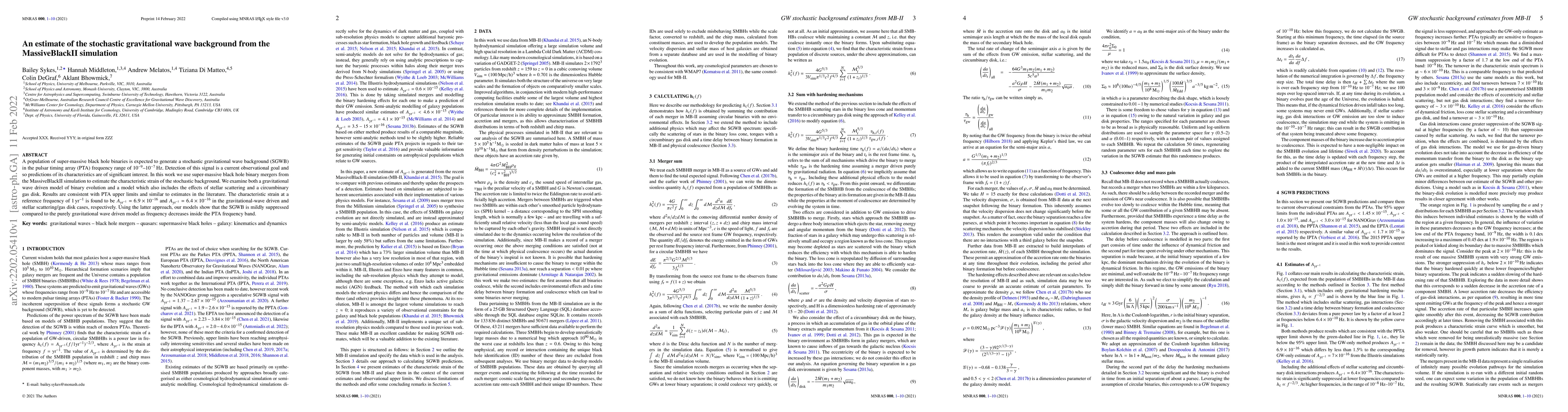 Thumbnail for An estimate of the stochastic gravitational wave background from the
  MassiveBlackII simulation