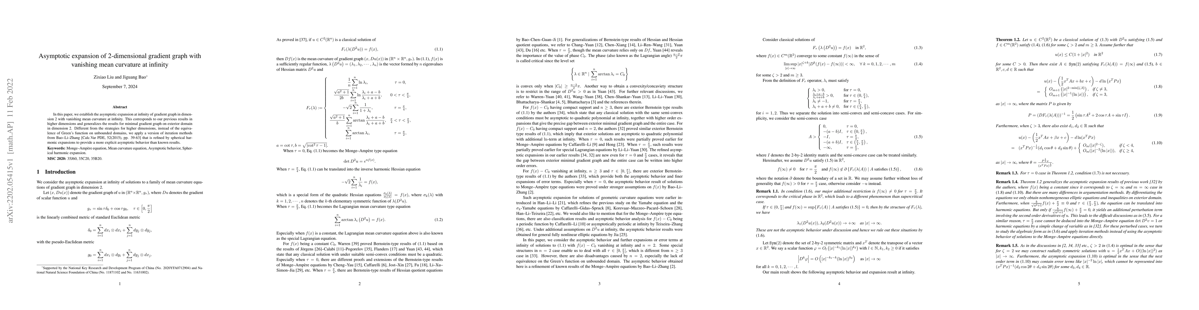 Thumbnail for Asymptotic expansion of 2-dimensional gradient graph with vanishing mean
  curvature at infinity