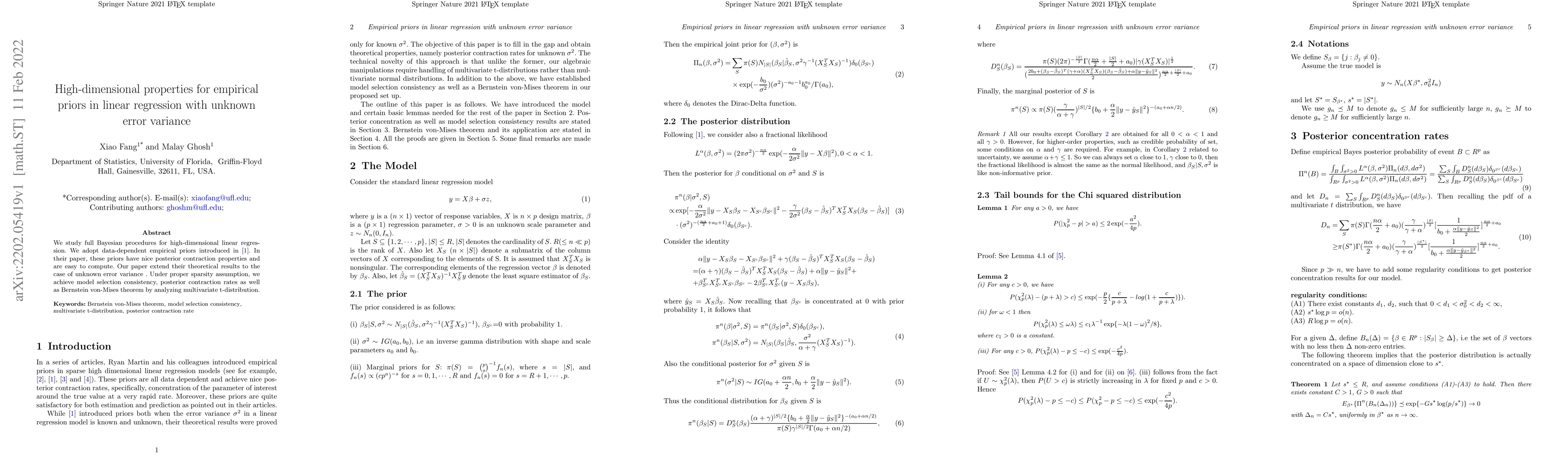Thumbnail for High-dimensional properties for empirical priors in linear regression
  with unknown error variance