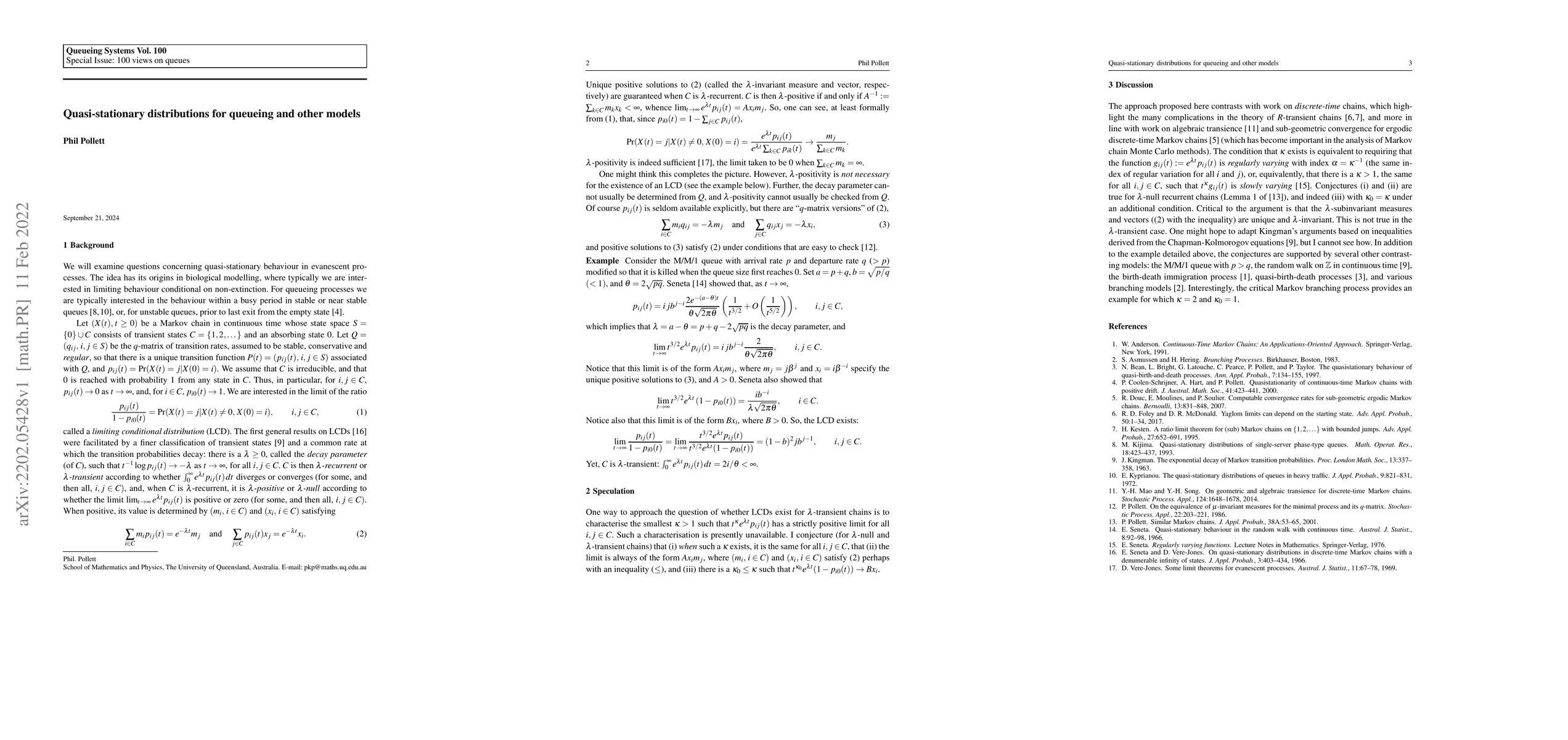 Thumbnail for Quasi-stationary distributions for queueing and other models