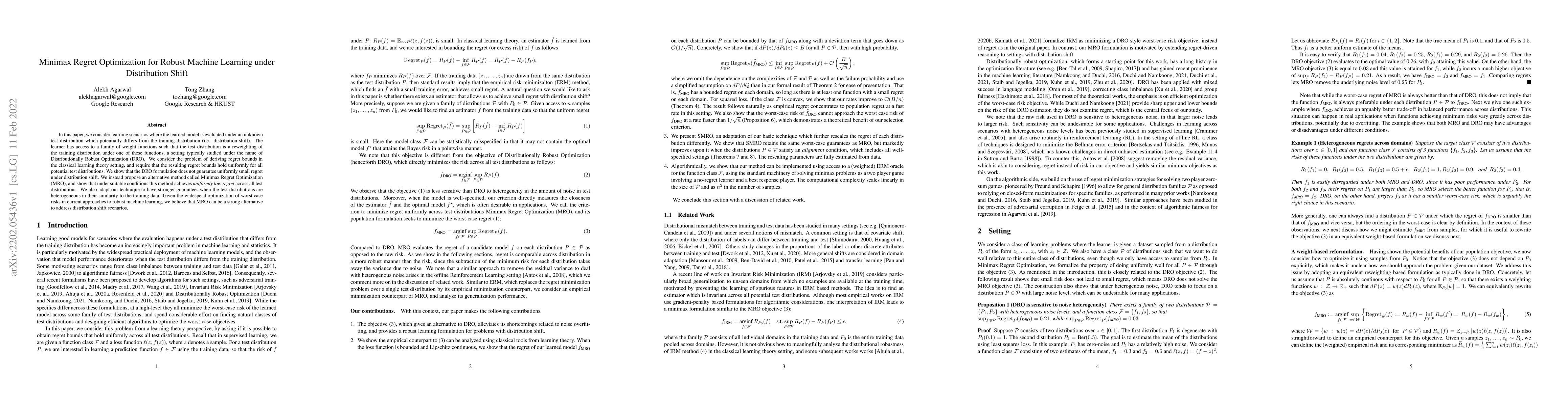 Thumbnail for Minimax Regret Optimization for Robust Machine Learning under
  Distribution Shift