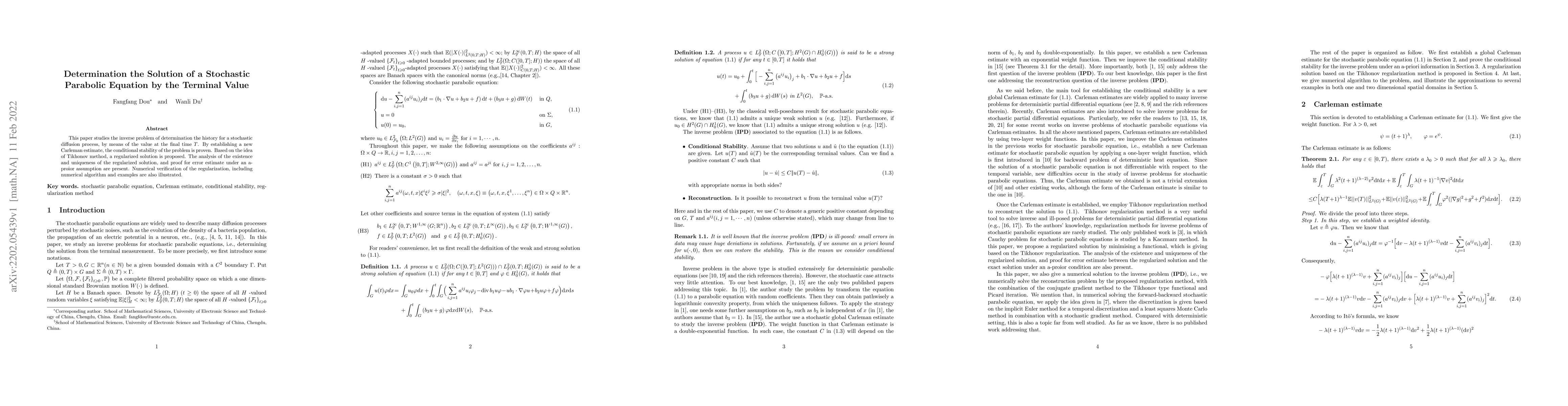 Thumbnail for Determination the Solution of a Stochastic Parabolic Equation by the
  Terminal Value