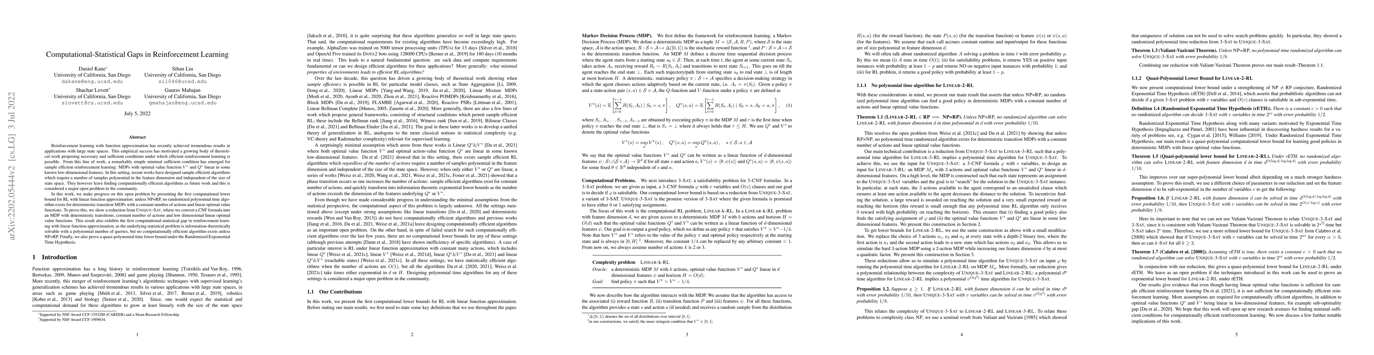 Thumbnail for Computational-Statistical Gaps in Reinforcement Learning