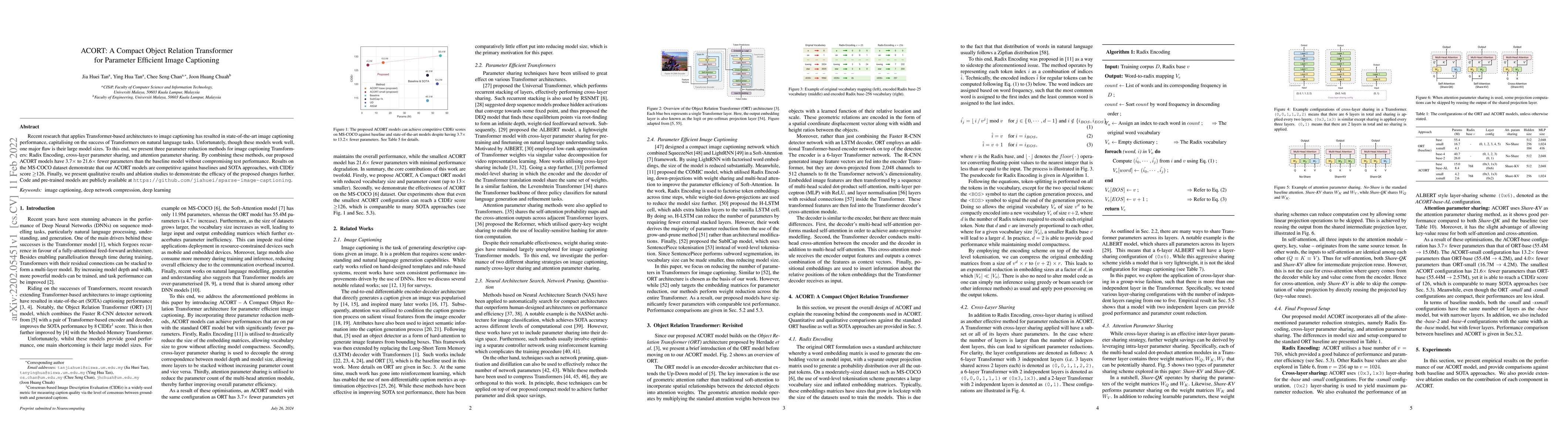 Thumbnail for ACORT: A Compact Object Relation Transformer for Parameter Efficient
  Image Captioning