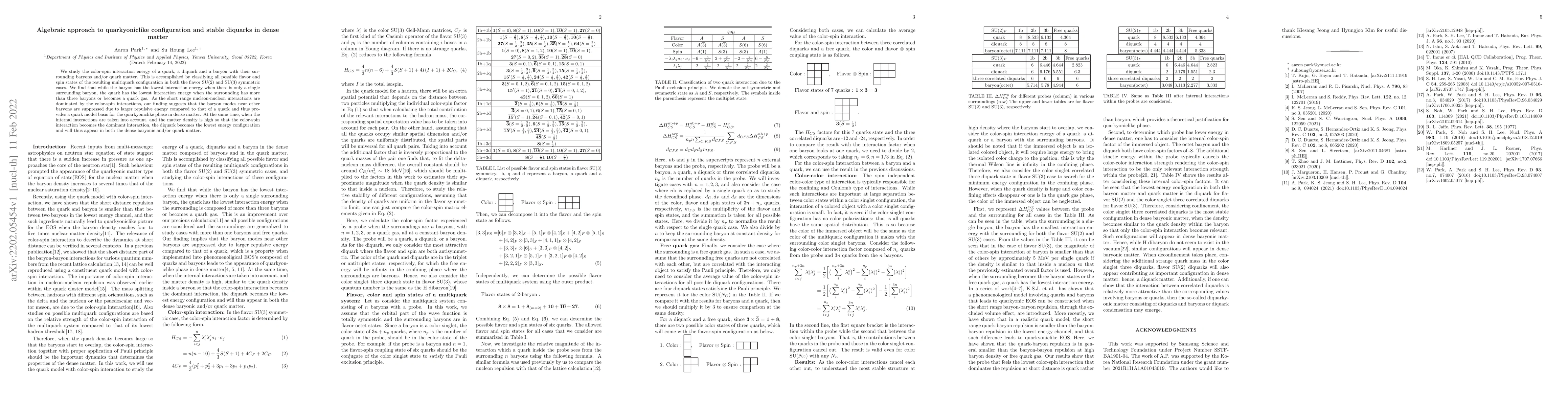 Thumbnail for Algebraic approach to quarkyoniclike configuration and stable diquarks
  in dense matter