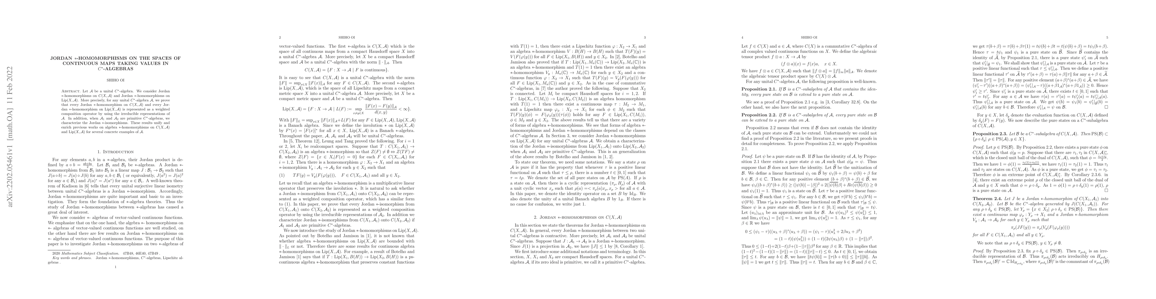 Thumbnail for Jordan $*$-homomorphisms on the spaces of continuous maps taking values
  in $C^{*}$-algebras