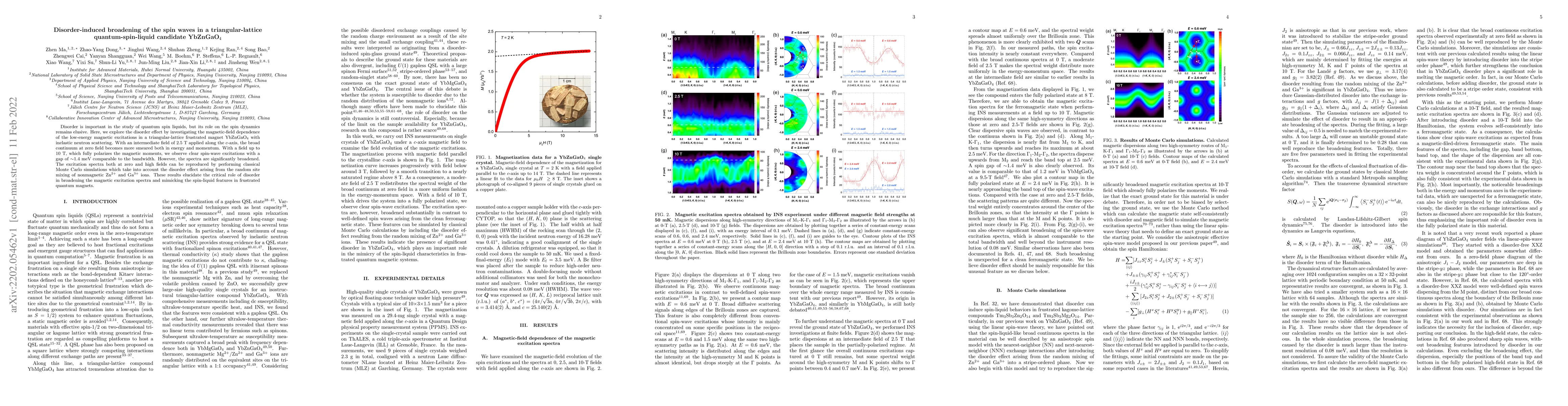 Thumbnail for Disorder-induced broadening of the spin waves in a triangular-lattice
  quantum-spin-liquid candidate YbZnGaO$_4$