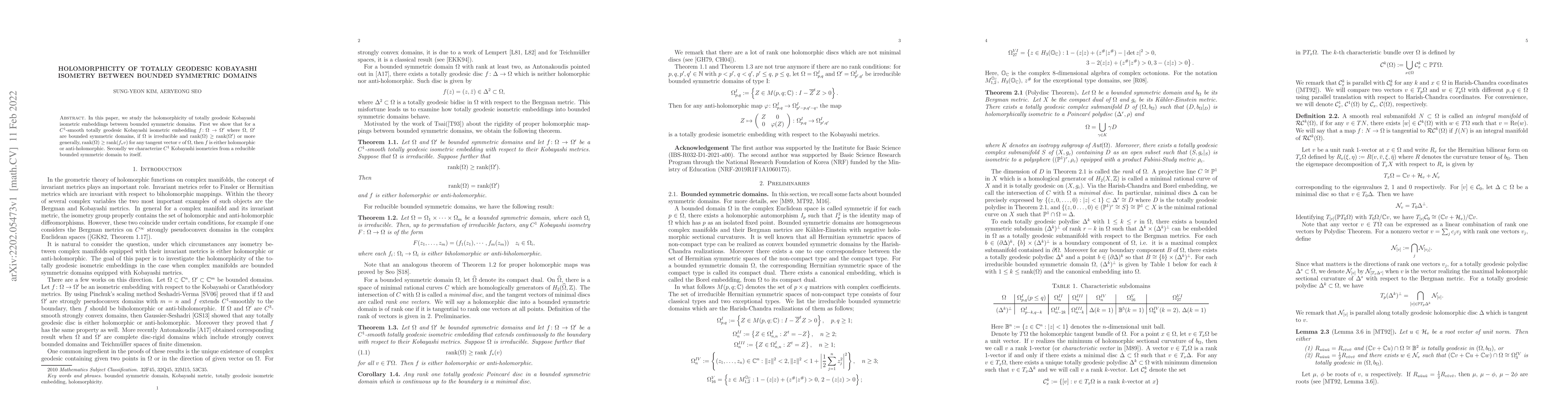 Thumbnail for Holomorphicity of totally geodesic Kobayashi isometry between bounded
  symmetric domains