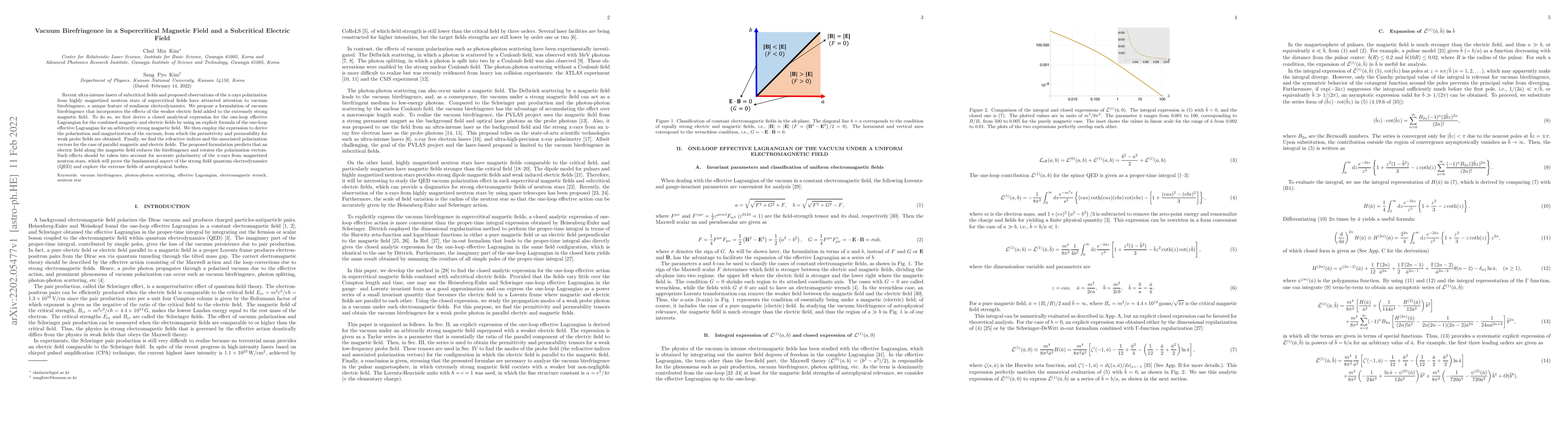 Thumbnail for Vacuum Birefringence in a Supercritical Magnetic Field and a Subcritical
  Electric Field