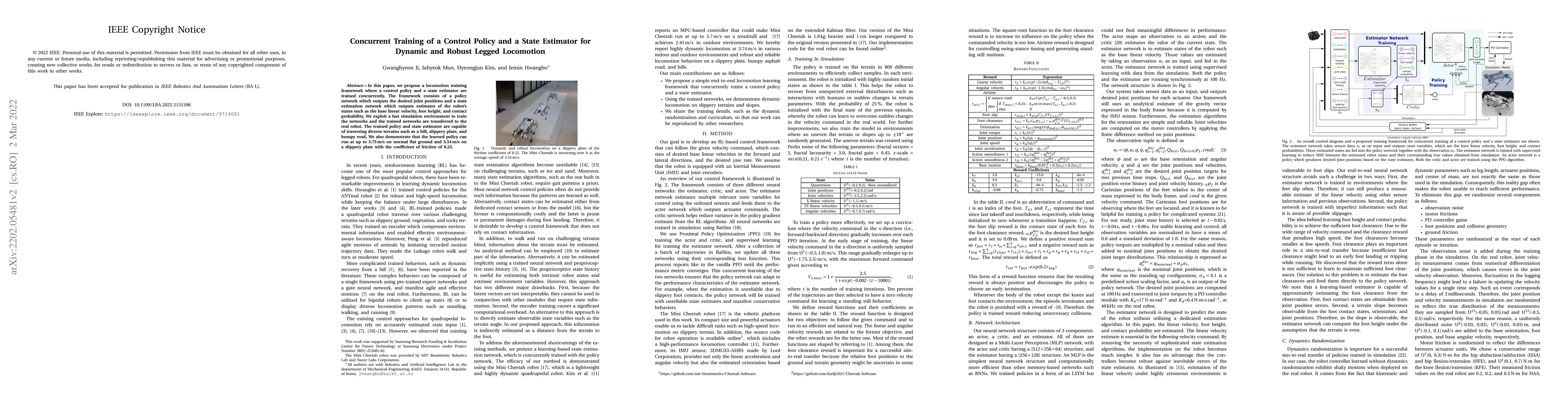 Thumbnail for Concurrent Training of a Control Policy and a State Estimator for
  Dynamic and Robust Legged Locomotion