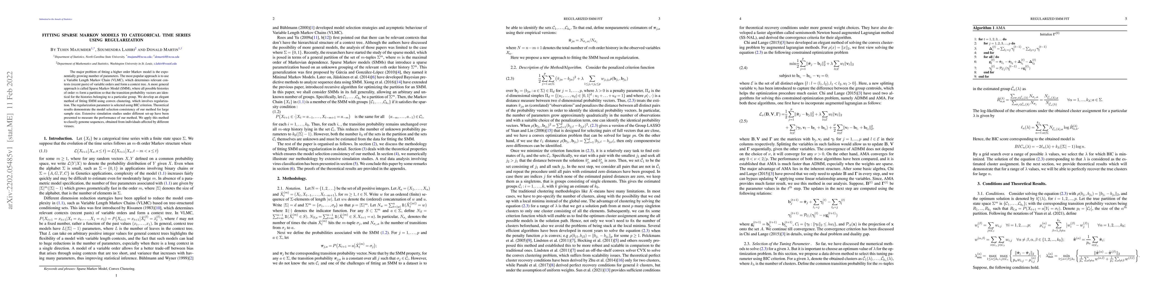Thumbnail for Fitting Sparse Markov Models to Categorical Time Series Using
  Regularization