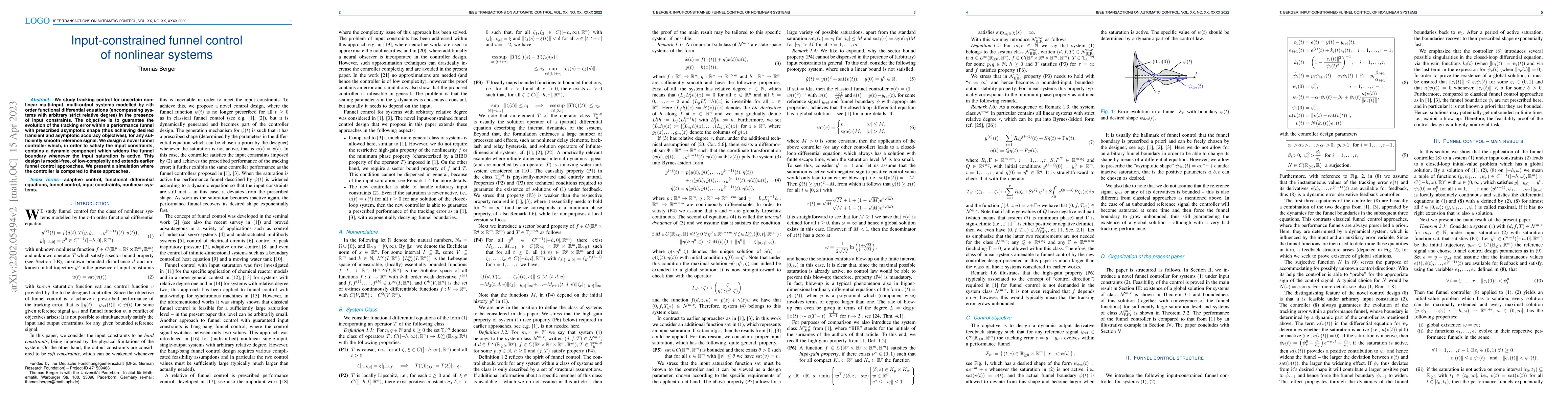 Thumbnail for Input-constrained funnel control of nonlinear systems