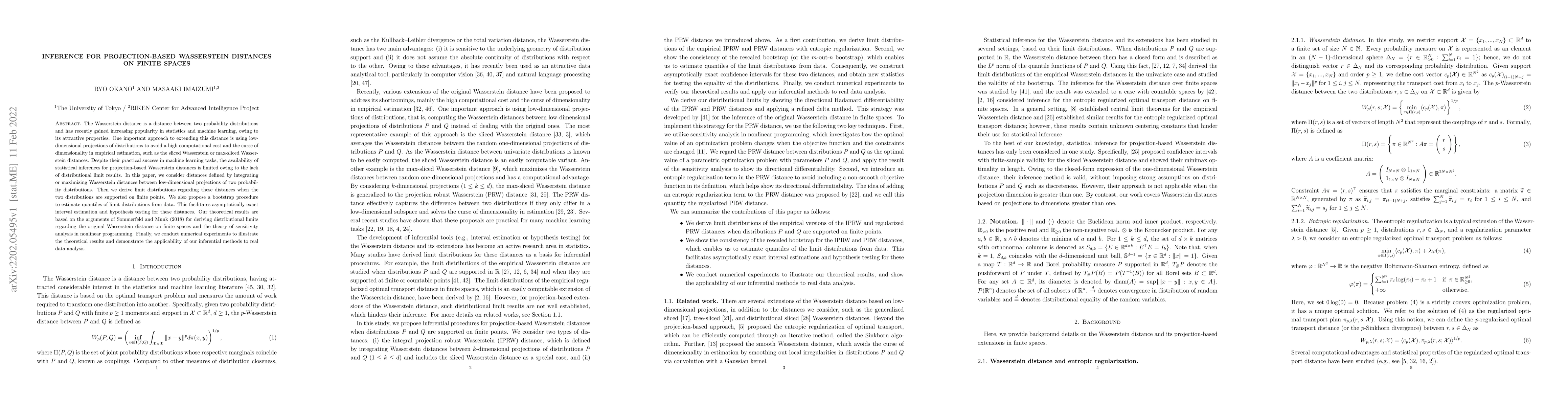 Thumbnail for Inference for Projection-Based Wasserstein Distances on Finite Spaces